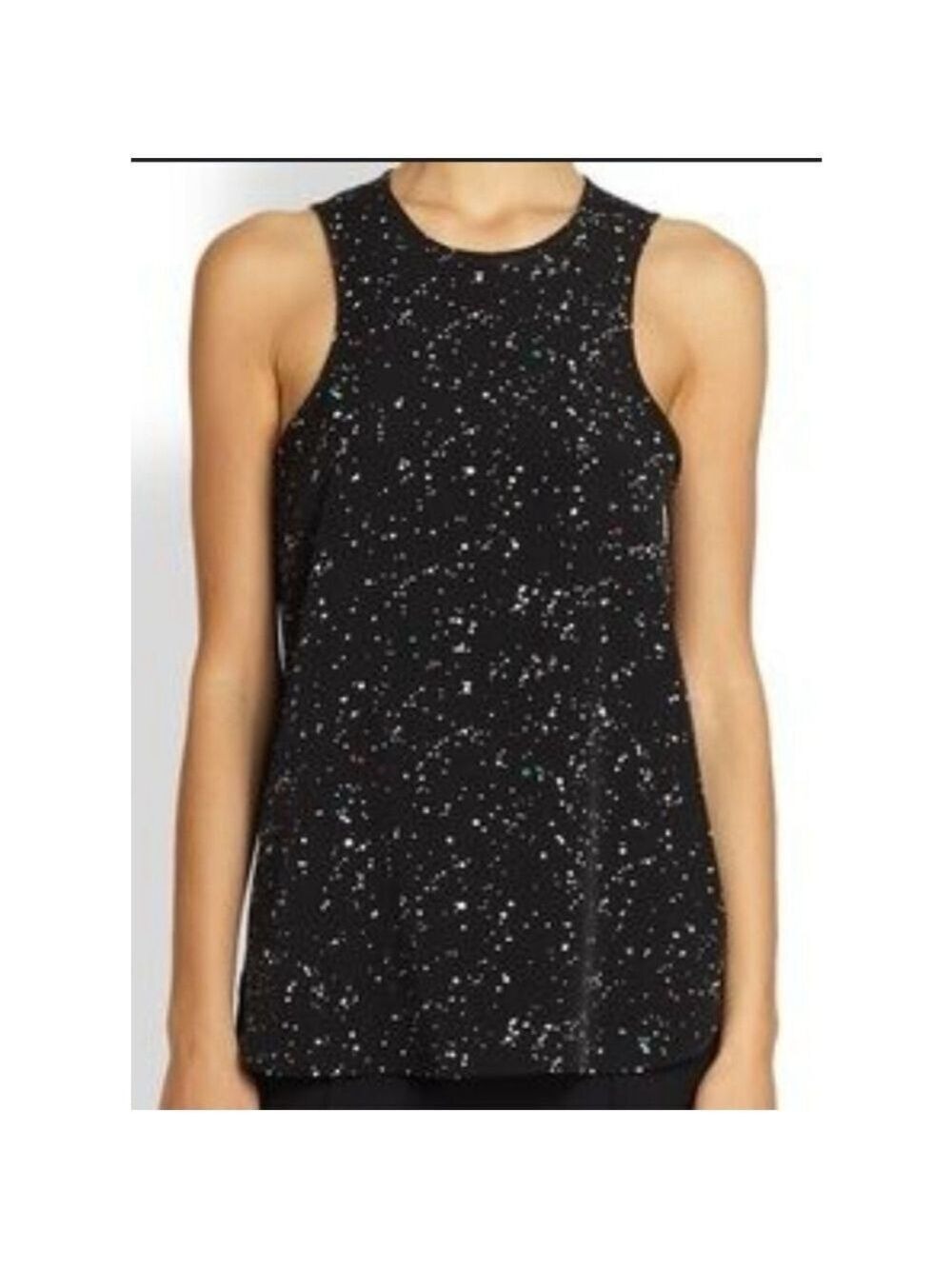 Women's Club Monaco Silk Black Pink White Speckled Tank Blouse XS